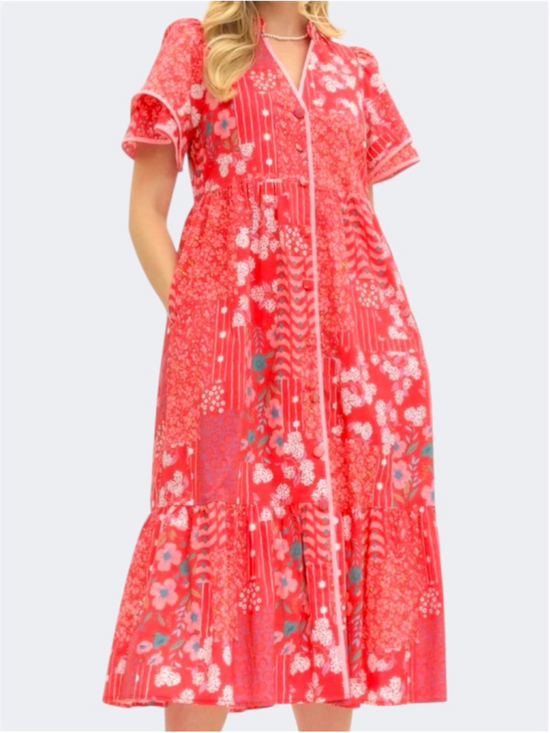 entro Dresses & Skirts - Entro Women’s Sightseer Floral Print Midi Dress in Red Size sS